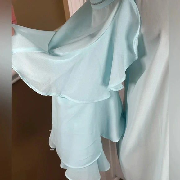 💙 Marciano Beautiful Aqua‎ Blue Cold Shoulder Blouse Small - Picture 7 of 9